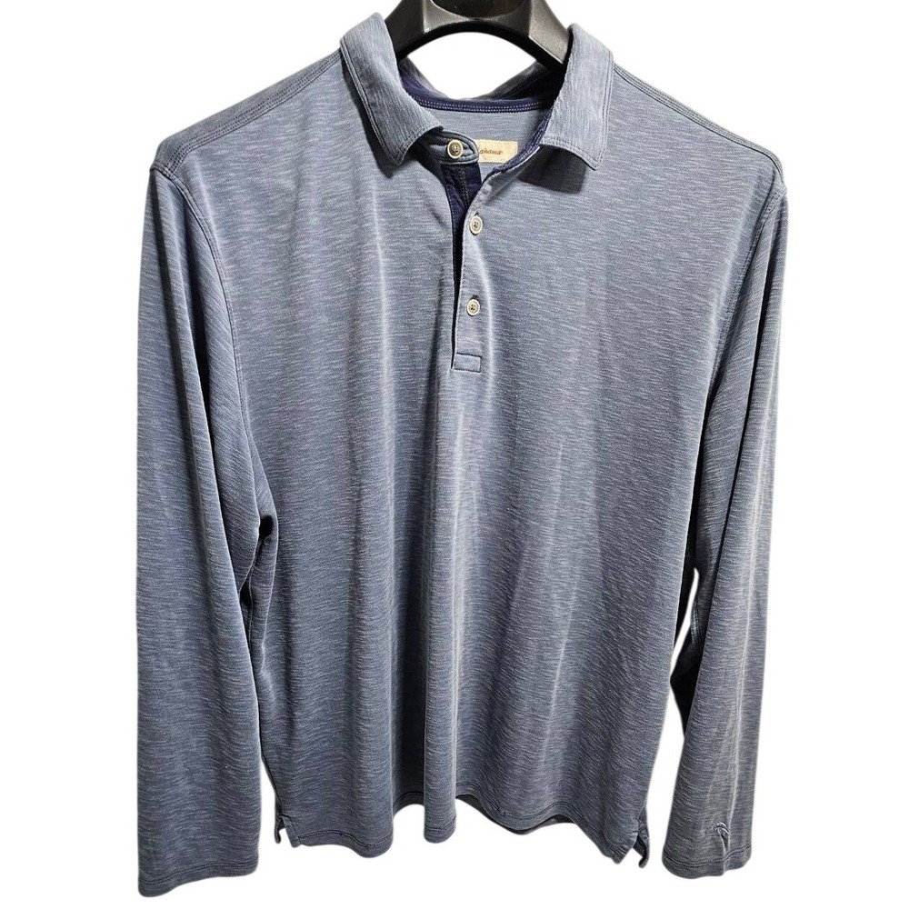 Tommy Bahama Men XXL Blue Slub Long Sleeve Polo Shirt *173-TB212835R Modal Blend